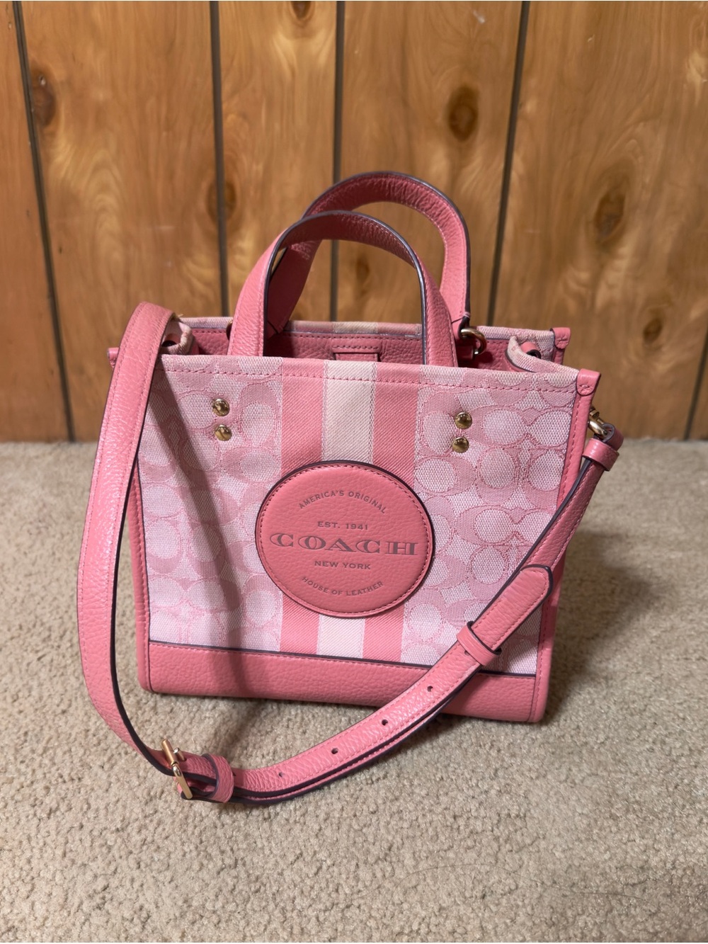 Coach Pink Signature Stripe Crossbody Tote
